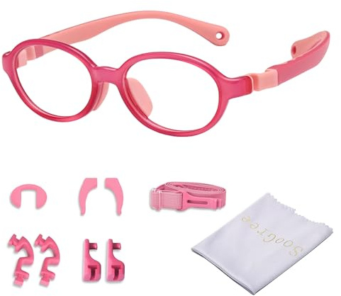 SooGree Blue Light Glasses Kids Girls Boys Computer Gaming Anti Blue Ray Age 4-8 TR90 Frame Unbreakable Eyeglasses Toddler (Hot Pink)