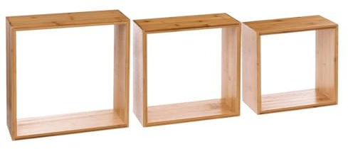 5 five simply smart 5five - Juego de 3 estantes de Pared Fixy Cube - Bambú, 3 tamaños, Fijaciones Invisibles - Almacenamiento Decorativo para salón, Dormitorio y Oficina