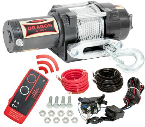 Dragon Winch Cabrestante eléctrico Highlander 12V | 4500 lbs 2041kg con Cuerda de acero 15m para arados, quads, ATV, UTV | Resistente al agua + control remoto inalámbrico y accesorios para Cabestrante