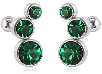 Bungsa Ohrstecker/Piercing mit Kugelverschluss und Kristallen Silber aus 316L Edelstahl Damen (grün)