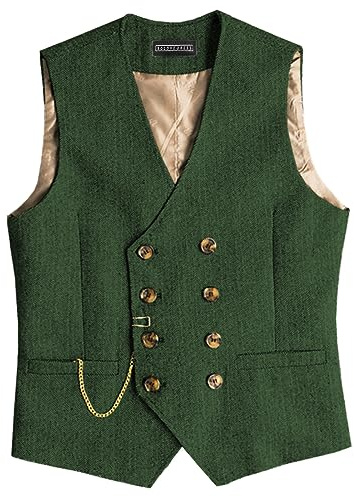 Solovedress Mens Classic Vintage Suit Waistcoat Double Breasted Suit Vest for Wedding and Party(Green,M)