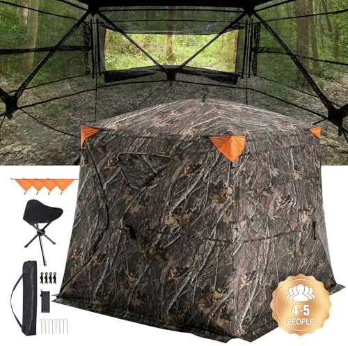 VEVOR Tienda de Caza Portátil Visión de 270° Puesto de Caza Plegable para 4-5 Personas con Bolsa de Transporte Tienda de Camuflaje Resistente Malla de Visión Unidireccional, 2205 x 2205 x 1750 mm