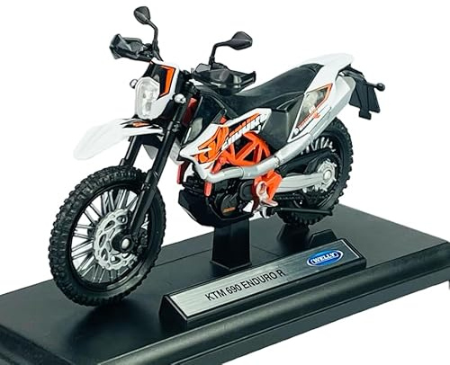 Welly K-T-M 690 Enduro R Blanc Moto 1/18 Métal Modèle Die Cast Nouveau dans la Boîte avec Support