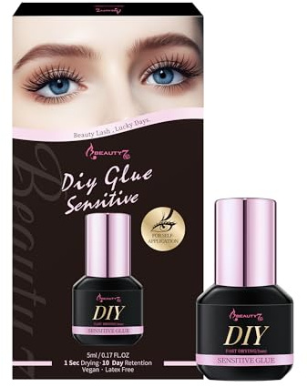 Beauty7 Colle Extension de Cils pour Yeux Sensibles 5ml Colle d'extension de Cils Hypoallergénique 0.5-1 Sec Temps de Séchage Cils Extra Forts, 10 Jours de Rétention Adhésif d'extension
