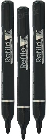 DOMPerma Permanent Marker Pens, BLACK, Bullet Tip (2.0mm), Pack of 3, Waterproof UV resistant Ink, Marks on Most Surfaces, iZOFAX Black Ball Pen