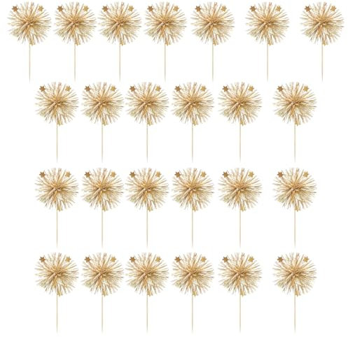 WeddHuis 25 Stück Feuerwerk Cupcake Toppers,Happy Birthday Tortendeko Geburtstag Tortendeko Glitzerndes Lametta Cocktailspieße für Partyzubehör zum Valentinstag,2025 Neujahr Cake Topper