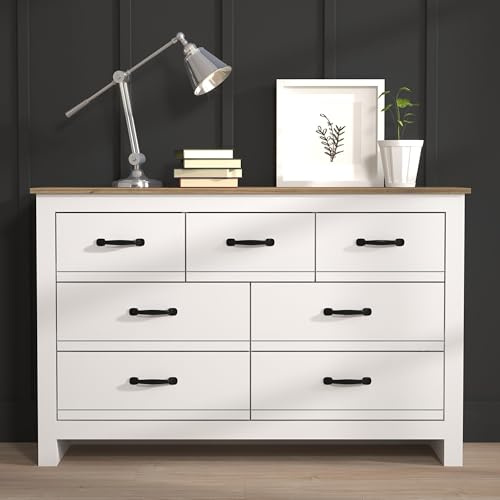 Galano Laverton 3+4 Drawer Chest - Chest of Drawer for Bedroom - Closet Organizers and Storage Cabinet for Hallway, Entryway (White/Oak)