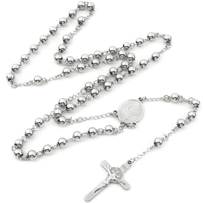BIKPRST aceros inoxidables Collar De Sobre Plata De Ley Con Cuentas De Rosario Cruz Y Cadena Para Mujeres Y Hombres Joyería