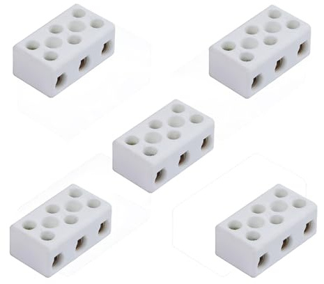 3 Bloques de Terminal de Cerámica de Vía, 30A 250V Conectores de Cerámica de Porcelana de Alta Temperatura con Apertura de Entrada de 6mm para Cable Eléctrico, y Varias Situaciones de Cableado(5pcs)