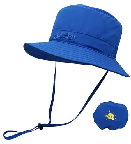 NLAND Cappello da Sole per Bambino Estivo Secchiello Regolabile per Bambini Pieghevole Unisex Sun Hat con Anti-UV Cappello Spiaggia da 3 a 8 Anni，Blu Taglia Unica