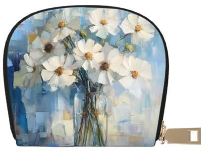 DFJMASFKOL White Flowers Leather Bag White Floral Wallet Rustic Flower Painting Card Pack New Parents - Pediatrician and Pharmacy Cards 9X11CM