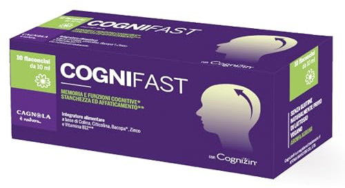 CAGNOLA | Integratore Memoria e Funzioni Cognitive, Stanchezza e Affaticamento, Cogniflash 10 Flaconi da 10 ml, Ideale per la Concentrazione, con Colina, Bacopa, Zinco e Vitamina B12