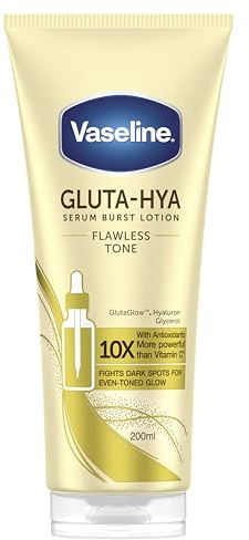 Vaseline Gluta-HYA Sérum Corporal Flawless Tone. Con Ácido Hialuronico y Glicerol activo. Tecnología GlutaGlow. Antioxidante. Reducción de manchas. Tono Uniforme de la piel. Rápida absorción, 200ml