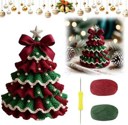 Weihnachts Häkel Set, Generisch DIY Häkel Set Weihnachtsbäume, Anfänger Weihnachts -Kit, Weihnachtsfeier -Häkeldekorationen, Starter -Kit für Webenthüter/Liebhaber