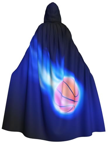WSHFFILO Blue Fire Basketball Ball printed Adult Hooded Cloak Hooded Poncho Party Decoration cape