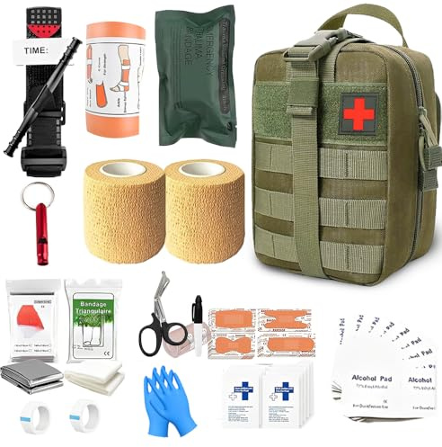 Botiquín de primeros auxilios para exteriores, bolsa táctica médica, bolsa de primeros auxilios para viajes, botiquín militar, bolsa médica para acampadas, senderismo, hogar, coche y aventuras (color