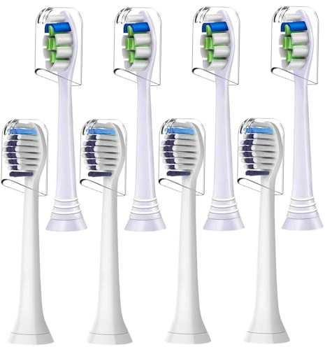 8 Stück Aufsteckbürsten Kompatibel mit Philips Sonicare Elektrische Zahnbürste, 4 Stück Precision Clean und 4 Stück Whitening Clean Bürstenköpfe, Weiß.