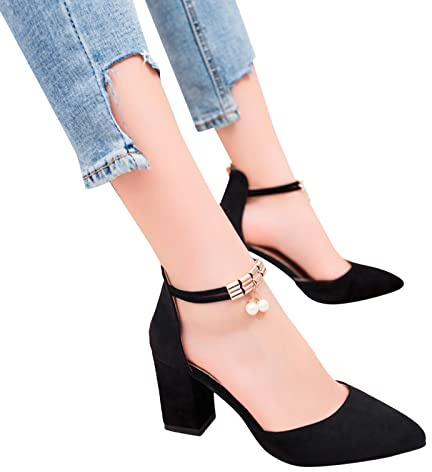 Nuqqichongtian Pumps, sandali con tacco piccolo, sandali con croce alla caviglia, décolleté in pizzo, per matrimoni e feste, con tacco a blocco, da donna, con tacco alto