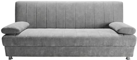 Duérmete Online - Sofá Cama Clic Clac Tipo Libro de 3 Plazas Modelo Enzo con Arcón de Almacenaje y Cojines Decorativos, Diseño Moderno, Práctico y Funcional, Gris