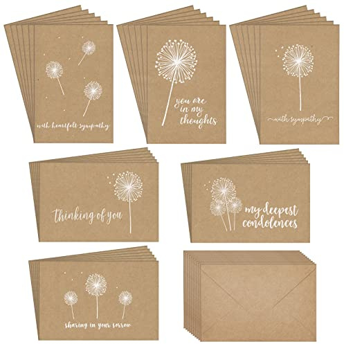 Best Paper Greetings Sympathy Cards with Envelopes - 4 x 6 In, 36 Pack, Kraft Paper & Brown Envelopes - Blank Sympathy & Thinking of You Cards