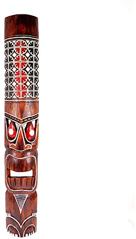 Grande maschera in legno Tiki 100 cm con motivo dipinto. Decorazione Tiki.