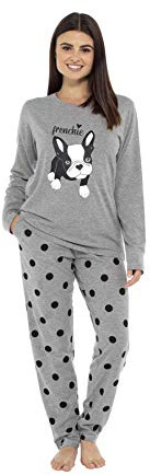 Daisy Dreamer Womens Pyjamas Set Cotton Jersey Long Sleeve and Full Length Bottom Pyjama Sets Sleepwear Loungewear Pjs, Large (UK 16-18), Frenchie