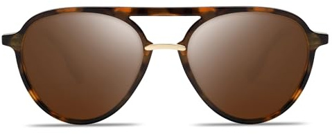 SOJOS Retro Aviator Polarized Sunglasses for Women Men Double Bridge Ladies Shades SJ2078 with Amber Tortoise Frame/Flash Mirrored Brown Lens