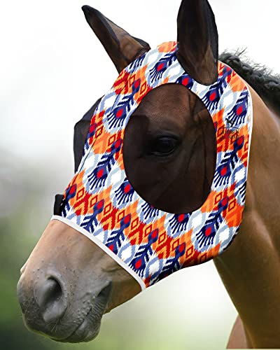Harrison Howard Élasticité Masque de Mouche de Cheval Superbe Confort avec Protection UV Standard Masque de Mouche de Cheval pour Cheval-Plume de Tribu (M)