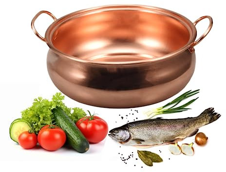 YINOX - Pentola calda in rame, 4 l, non rivestita, 24 cm, pentola per zuppa in rame