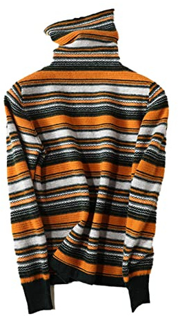 Dam kashmirtröja polokrage varm ull stickning jumper kvinnlig vintage randig pullover, gRÖN, M