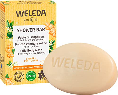 Weleda–Jabón de Ducha Sólido Frescor Energizante Cítricos,Aroma a Cítricos, con Jengibre y Petitgrain, Limpia la Piel sin Resecarla, 100% Biodegradable, Apto para Todo Tipo de Piel - Pastilla de 75 g