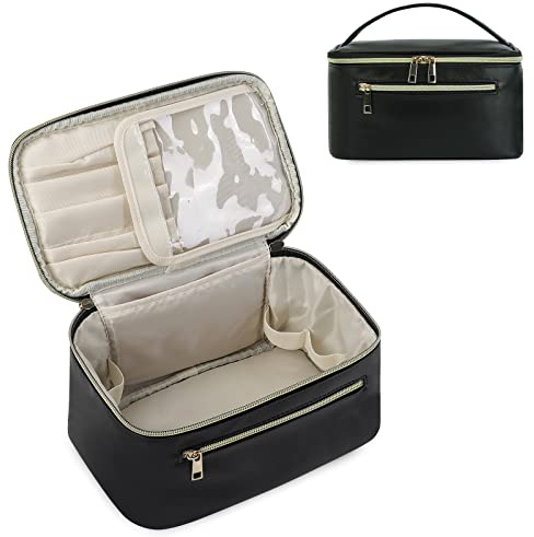 Wandering Nature Trousse de Maquillage, Organisateur de Maquillage de Voyage pour Femmes, en Cuir végétalien écologique, Noir, Élégant