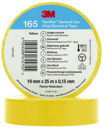3M Temflex™ Vinyl-Isolierband 165, Gelb, 19 mm x 25 m, 10 Rollen