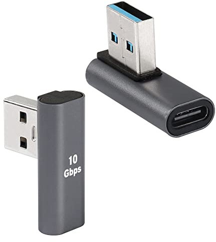QIANRENON 90° Grado ángulo Recto USB 3.1 a USB C Convertidor Adaptador 10 Gbps USB A Macho a Type C Hembra Conector Acoplador Soporte OTG para Transmisión de Datos Cobrar, 2 Piezas
