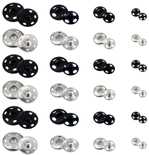 TOAOB 120 Sets Boutons Pression à Coudre Couture en Métal Noir et Argent 7mm 12mm 15mm 21mm pour Porte-Feuille Vêtements Sac à Main en Cuir Artisanat Fournitures de Bricolage