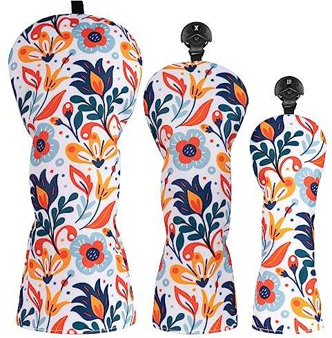 Craftsman Golf Club Headcovers 3 Pack Floral Golf Club Head Covers for Driver Fairway Woods and Hybrids