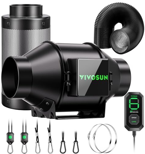 VIVOSUN Kit Estrazione Ventilatore da Condotto 100mm 331m³/h Regolatore Velocità E12 Filtro a Carbone e Condotto 240cm AeroZesh G4 Sistema Raffreddamento Ventilazione per Tenda Coltivazione