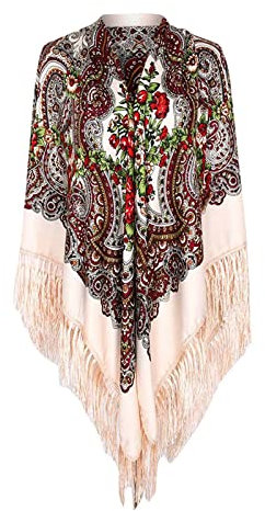 Schals für Frauen Scarves Russischer Babuschka-Schal für Damen, Schal, übergroß, traditioneller ukrainischer Retro-Stil, Bedruckte Quasten, quadratische Schals Hair Scarf for Women
