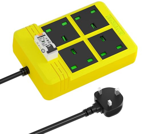 Heavy duty extension lead GFCI 13A Surge Protection, SAFEMORE RCD extension lead With 3m Heavy duty Cable, 4 Gang 3250W, Plug Power Strip for Workshop/Garage/indoor - Yellow