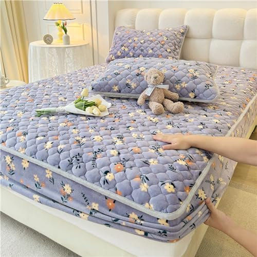 Spannbettlaken Boxspringbett Wasserbett 180 x 200 cm, Cartoon-Winter-warmes Plüsch-Spannbetttuch, weicher Samt-Gummiband-Matratzenbezug Tagesdecken Heimtextilien Lila