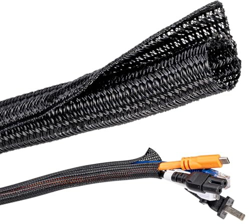 Gaine de câble Noire 12 à 20 mm, 3m Organisateur de Gestion des câbles à Fermeture Automatique pour TV, Ordinateur, câble Automobile, Maison, Bureau, Protection de Cable pour Chien, Chat