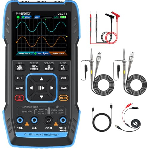 FNIRSI 2C23T Digital Oscilloscope Multimetro DDS Generatore 3 in 1, 2 canali, larghezza di banda 10MHz, frequenza di campionamento 50MSa/s, 10000 conteggi, tensione, corrente, condensatore, resistore,