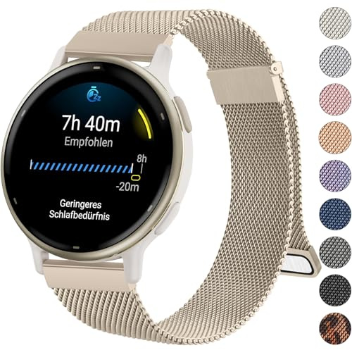 Oumida Garmin armband 20 mm för Garmin Vivoactive 5/Vivoactive 3, Venu 2 Plus/Venu Sq 2/Venu Sq/Sq Music, Vivomove serien, Forerunner 55/245/645, metall klockarmband dubbelt magnetersättningsarmband