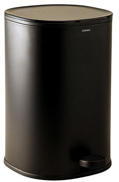 COSMIC Essentials Papelera de Baño y Cocina Con Sistema de Pedal de Diseño Circular y 5L de Capacidad. Cubo de Basura Pequeño Con Tapa para Aseo de Color Negro Mate