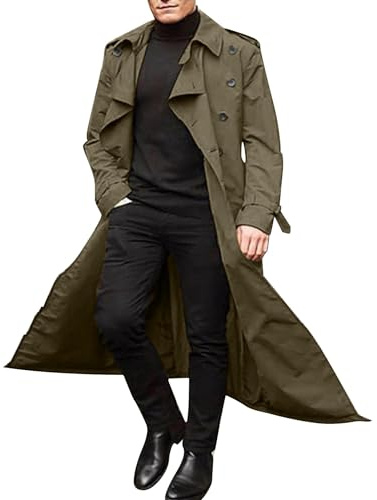 BIISDOST Men's Trench Coat Double Breasted Long Coat Lapel Winter Military Style Jacket Transition Jacket Traditional Loden Coat Short Coat for Men Traditional Coat Loden Anthracite Dark Grey