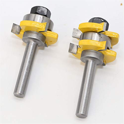 CEHJZQRPL Fresa para carpintería Wood Top, Juego de Brocas for enrutador de ensamblaje de Junta de Ranura de lengüeta de vástago de 2 Piezas de 8 mm, Herramienta de Corte de Madera de 3/4