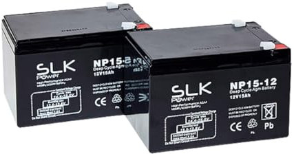 SLK Power Mobility Scooter AGM Battery Pair of 2 x 12v 15ah Reliable And long Lasting Replacement Batteries For Electric Scooters And Wheelchairs