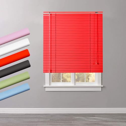Aluminum Venetian Blinds 25mm Slats Blind Horizontal Window Blinds Shades Light Filtering Privacy Shades For Bedroom Bathroom Kitchen W 60 85 100 120 135 155cm(Red)