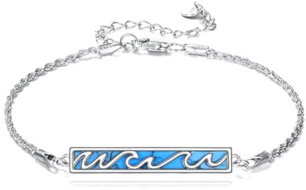 DAYLINLOVE Wave Bracelet 925 Sterling Silver Wave Jewelry With Turquoise Wave Gift For Women Men