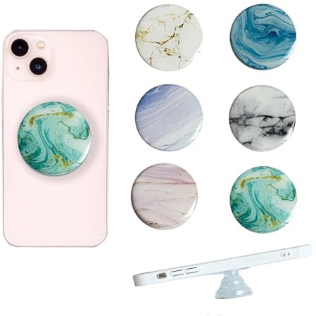6 Piezas Agarre de Teléfono Móvil Seguro, Soporte de Anillo de Agarre para Teléfono Móvil, Base Extensible y Agarre para Smartphones y Tabletas con un, Plegable y Retráctil (Patrón de Mármol)